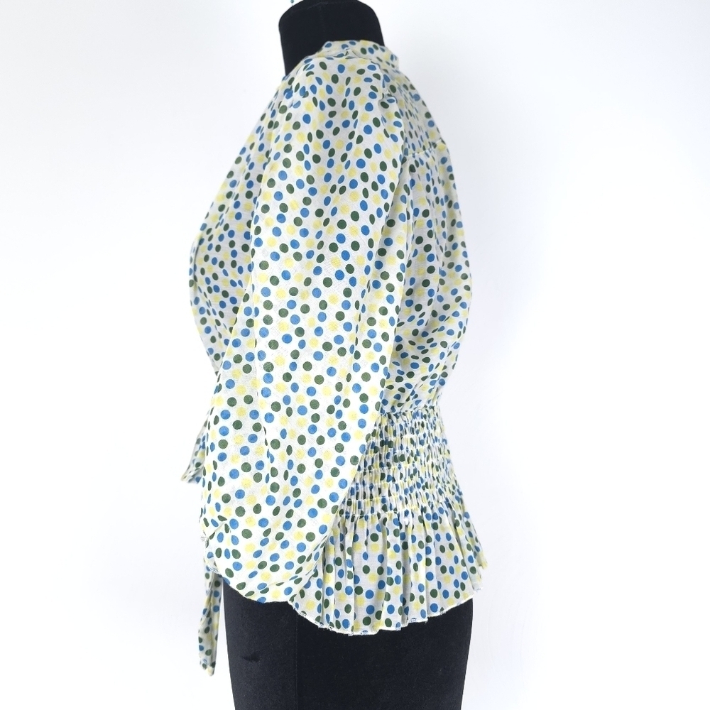 Gracia Silk Cotton Blend Gathered Waist Polkadot Light weight Blouse Small - Picture 2 of 11
